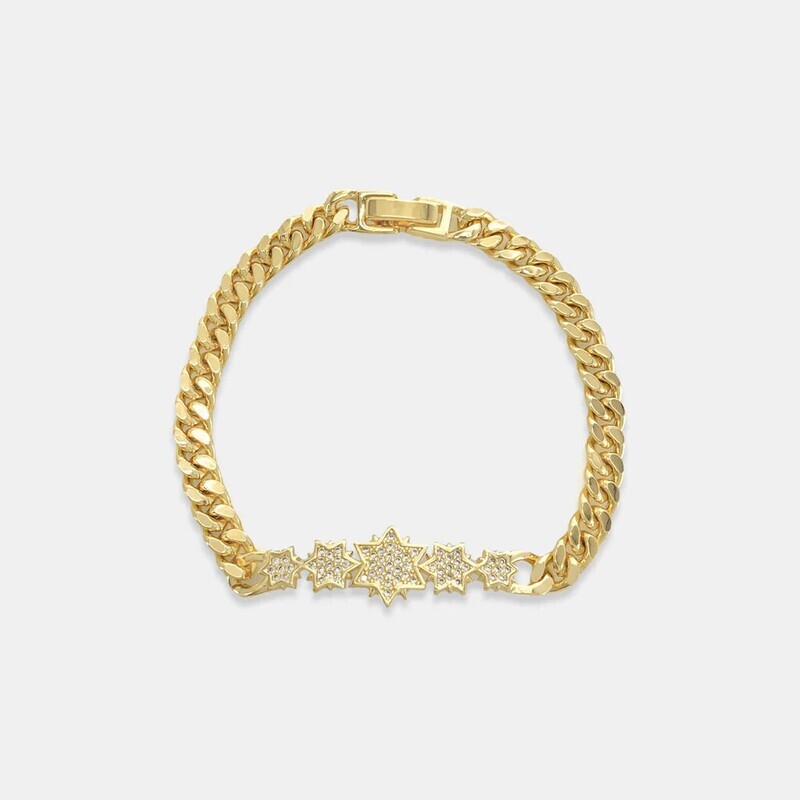 LBR153   Starburst Curb Chain Bracelet   Gold