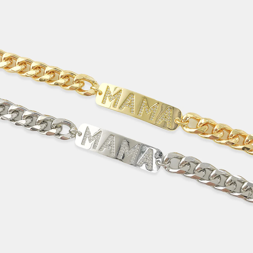 ABR048   Mama Curb Chain Bracelet   Silver
