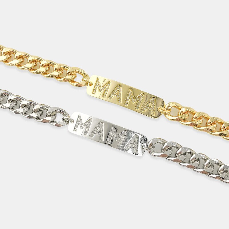 ABR048   Mama Curb Chain Bracelet   Silver