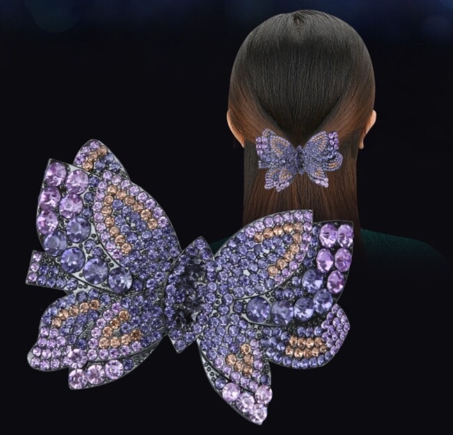 L3716   Butterfly Rhinestone Hair Clip   Purple