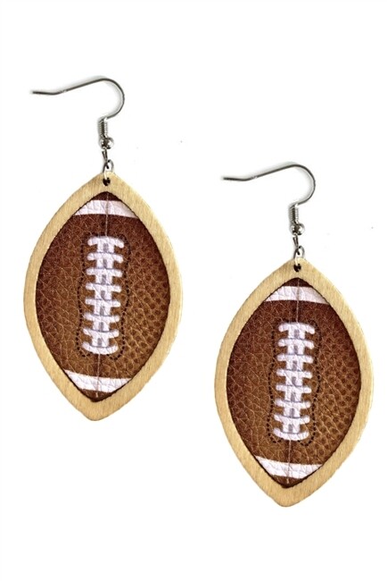 E5183   Wooden Football Earrings