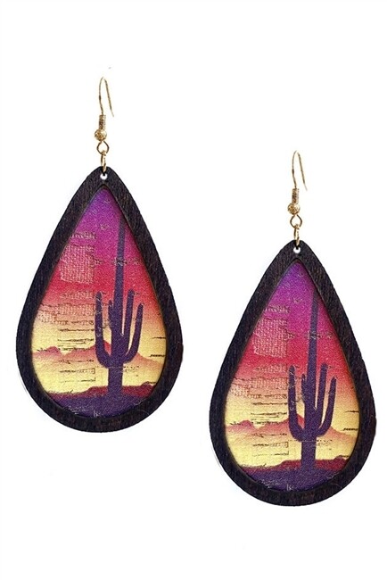 E5698   Wooden Cactus Earrings