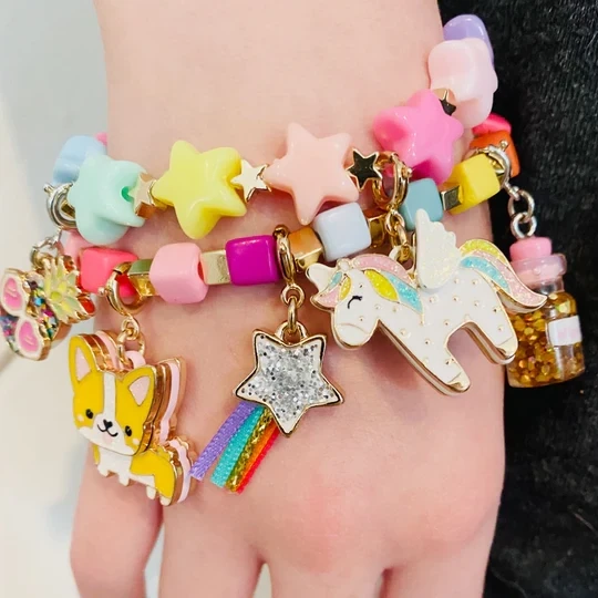 Charm It!   Gold Multi Cube Stretch Bead Bracelet