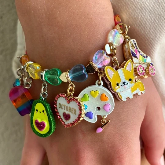 Charm It!   Gold Rainbow Heart Bead Stretch Bracelet