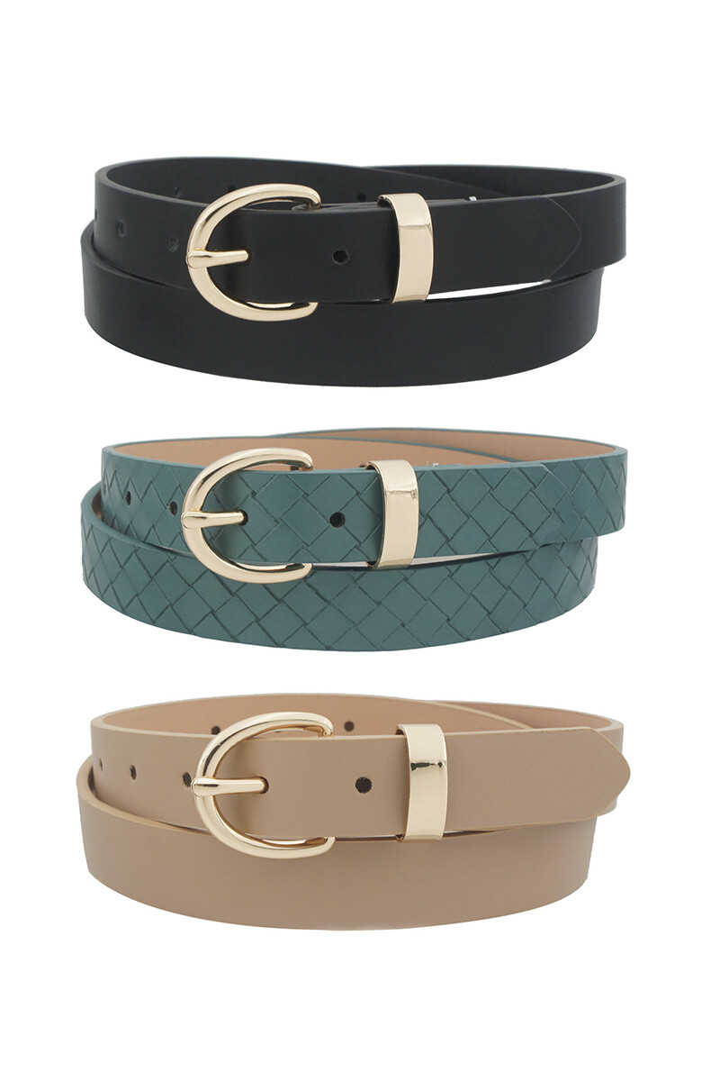 3IW-24404WVE   Basic Buckle Weave Trio Belt, Color: MOC/TL/BK