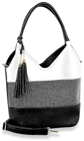 BWD-0152   Bling Accent Banded Shoulder Bag, Color: White/Black