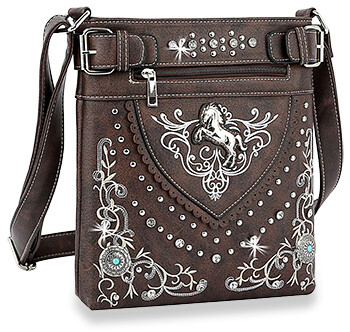 BWF-4003   Western Horse Accented Crossbody Sling, Color: Brown