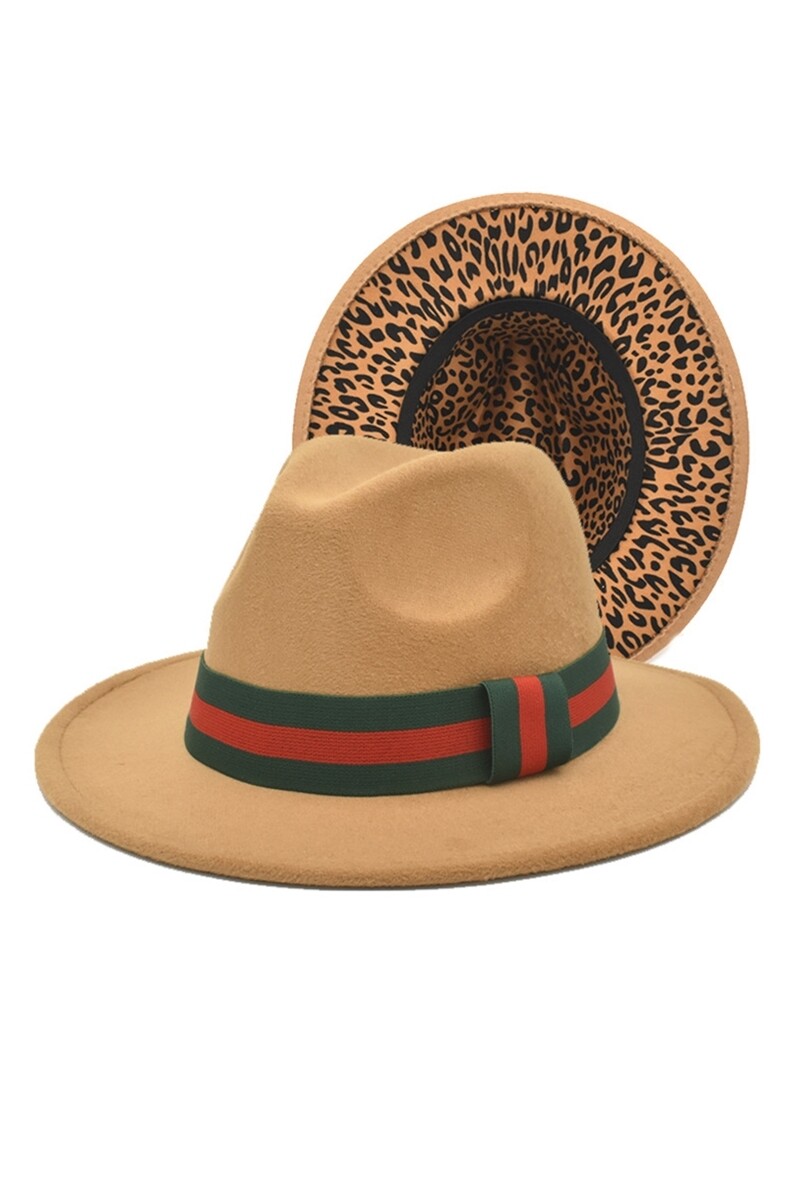 C0467   Striped Wide Brim Fedora Hat, Color: Brown