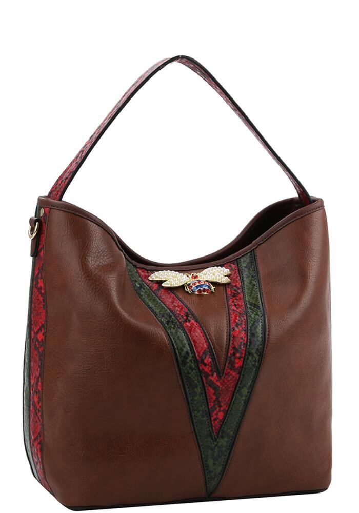 D-0525 Trendy Rhinestone Insect Hobo Bag , Color: Coffee