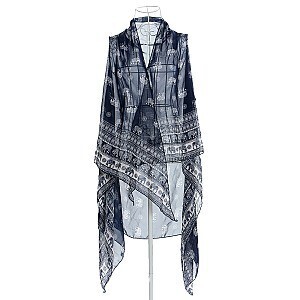 Chic Flowy Lightweight Elephant Print Vest, Color: Navy