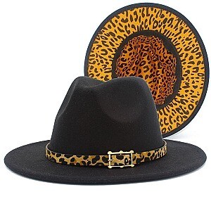 Fedora Woolen Leopard Belt Warm Hat, Color: Black