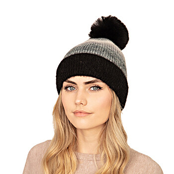 HT-665  Knit Pom Pom Beanie, Color: Black