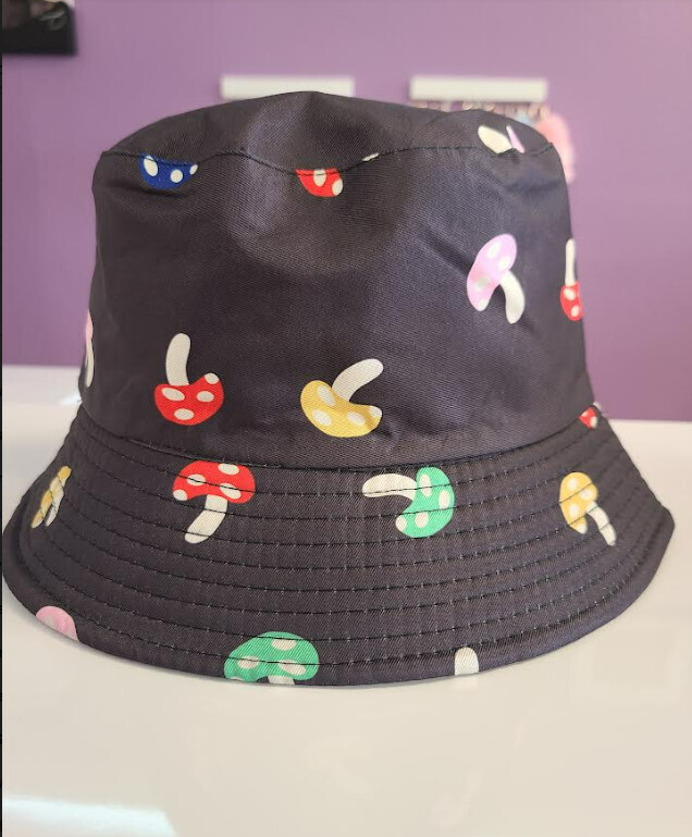 KT607   Mushroom AOP Bucket Hat   , Color: Black