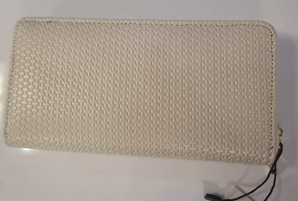 Faux Leather Woven Wallet , Color: Beige