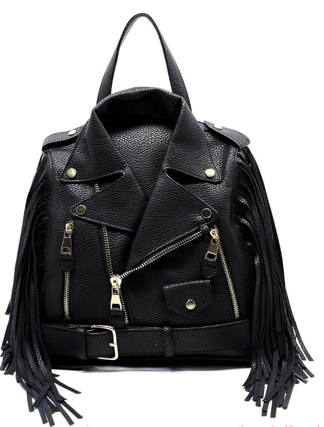 Ly042-2 Faux Leather Jacket Purse, Color: Black