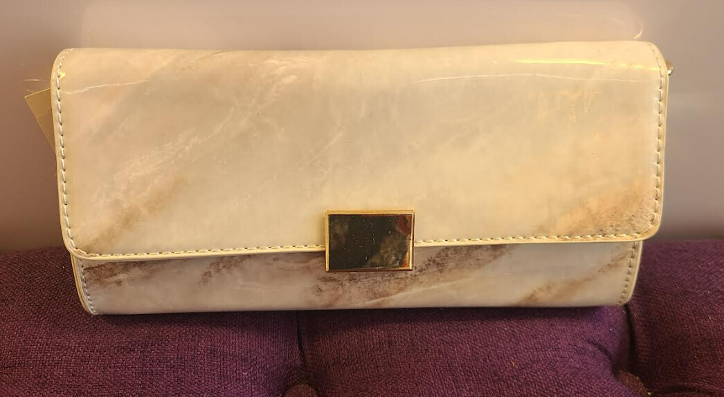 Marble Clutch w/ Gold Chain, Color: Beige