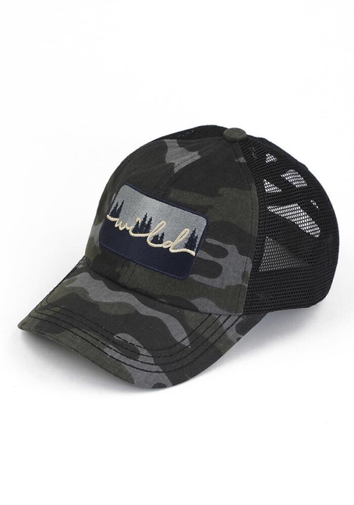 MBT-7009 Wild Patch Criss-Cross Pony Cap Camo, Color: Black