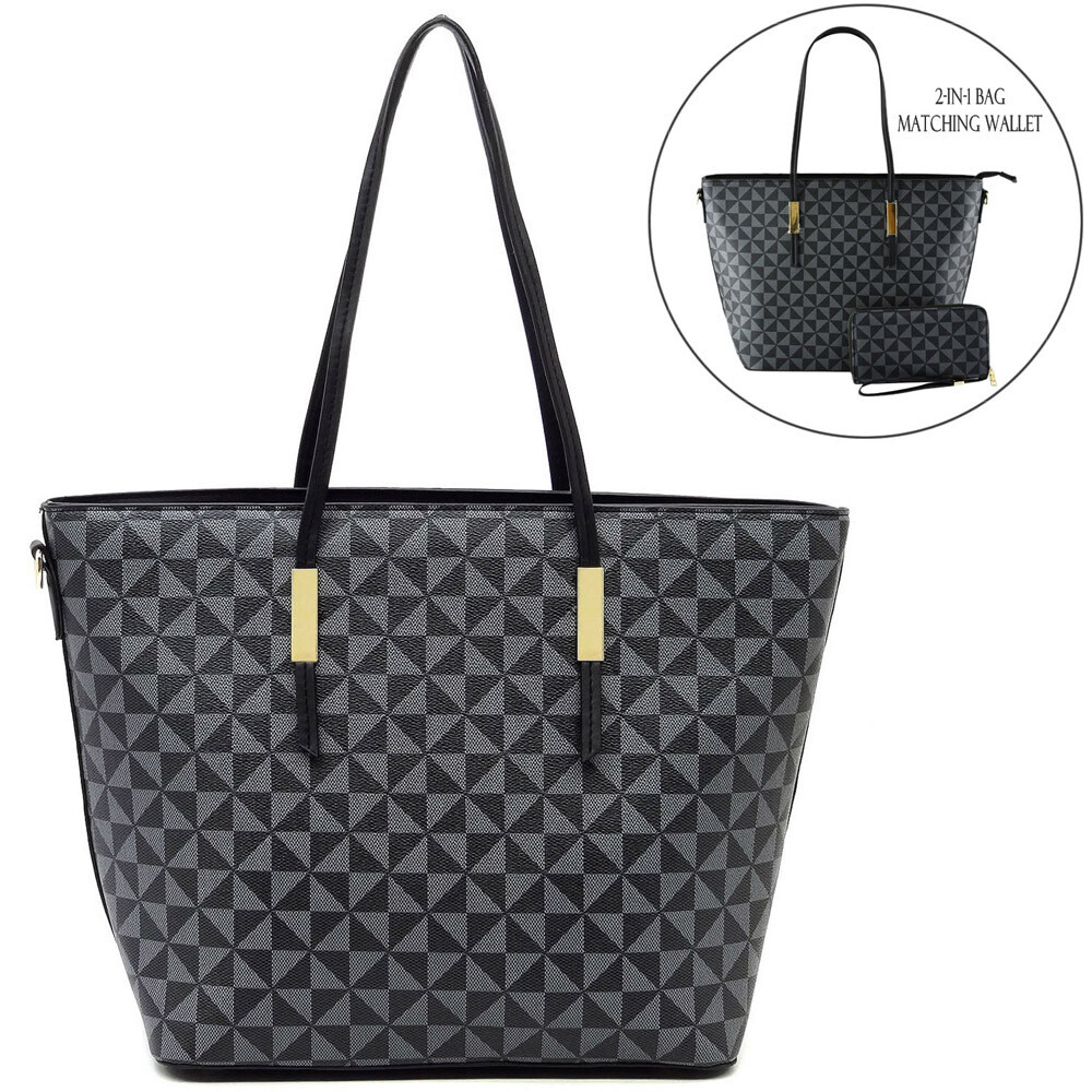 PM708    Monogram 2-in-1 Shopping Bag  , Color: Black/Black