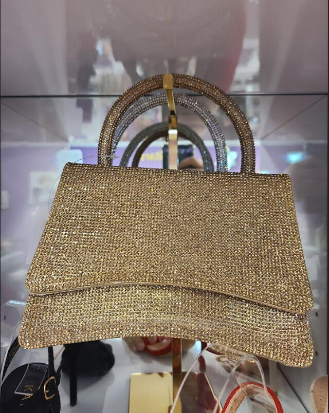 Rhinestone Handbag, Color: Gold