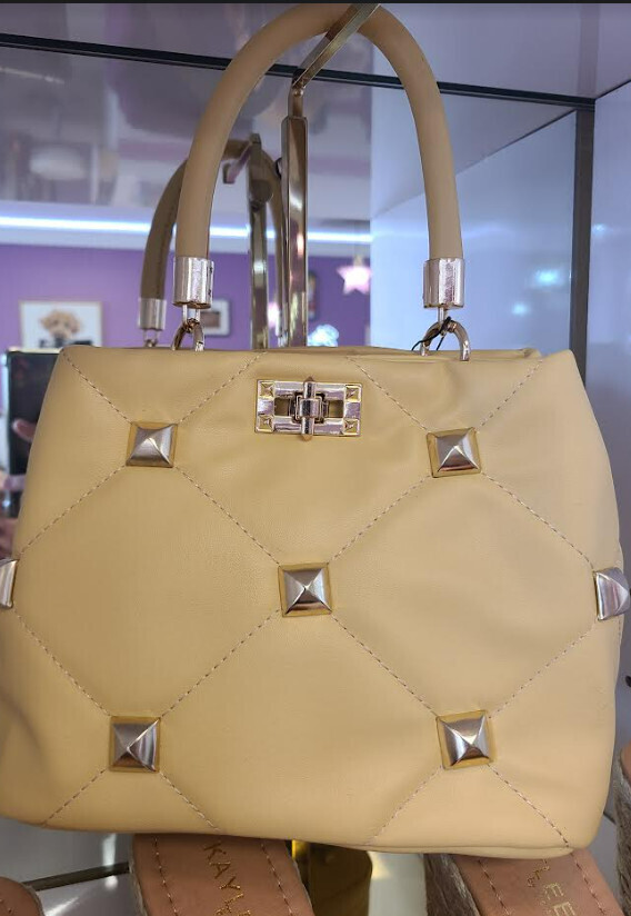 Small Handbag w/ Gold Studs, Color: Yellow