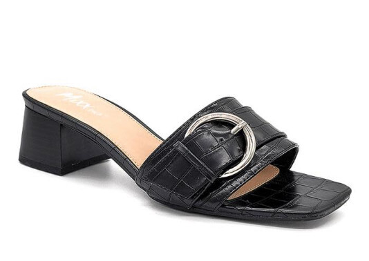 Angel-12   Trendy Buckle Slip on Heel, Color: Black, Size: 6