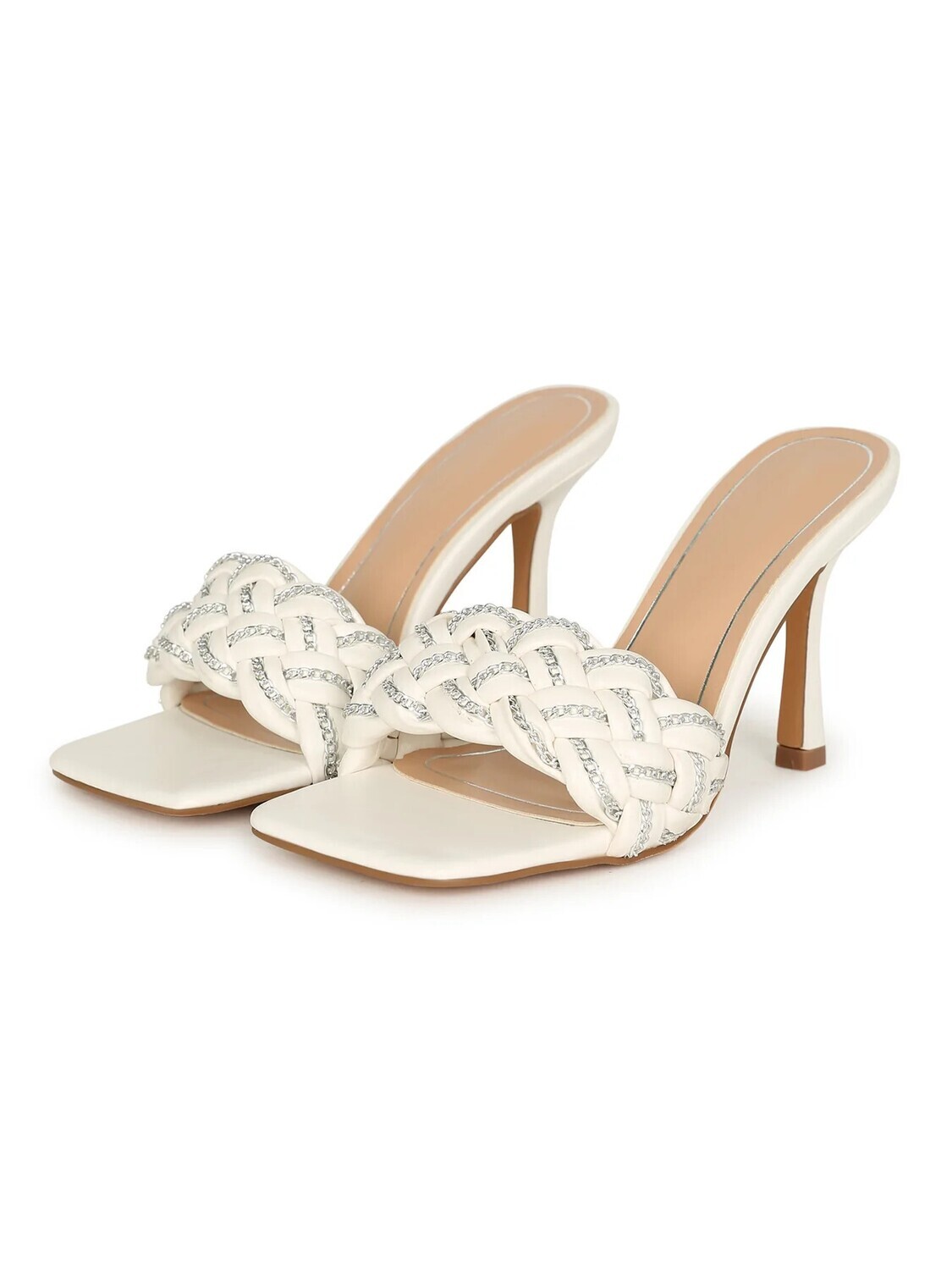 Brinda-8   Heeled Sandals, Color: White, Size: 5 1/2