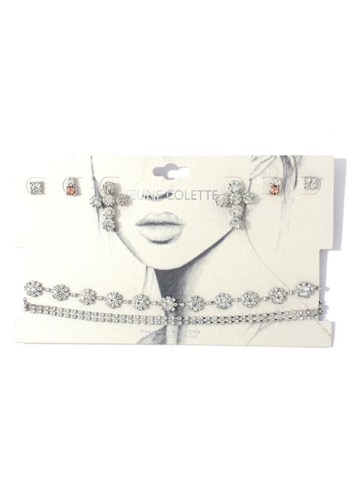 YN-1780   Rhinestone Choker Cross Earring Set
