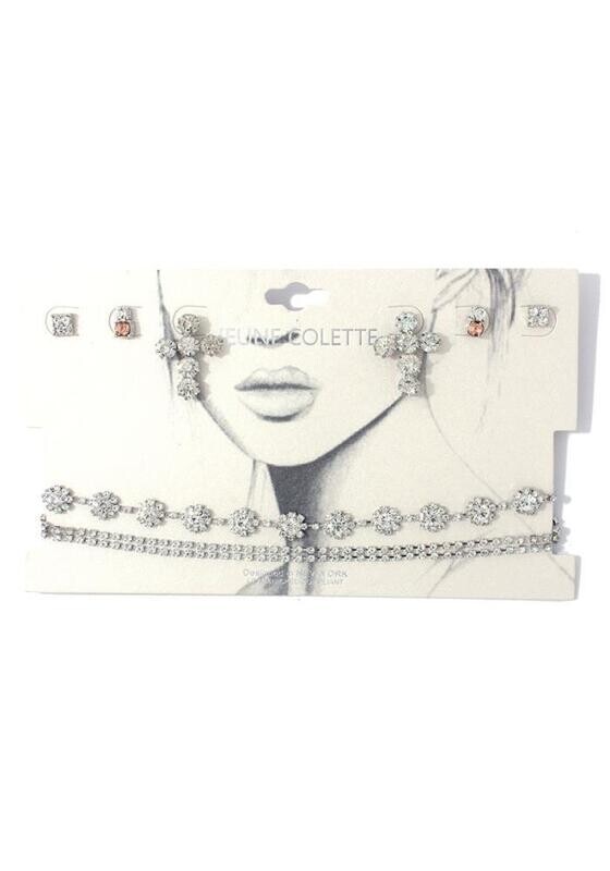 YN-1780   Rhinestone Choker Cross Earring Set