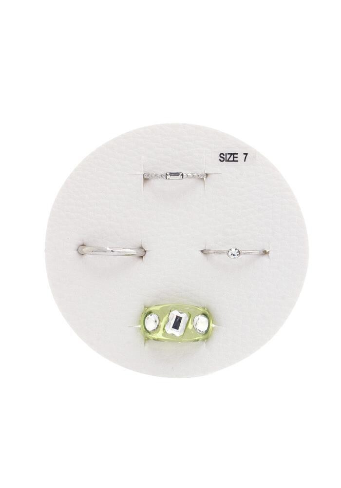 JRA-303   Clear Rhinestone Metal Assorted Ring Set  Silver