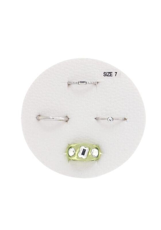 JRA-303   Clear Rhinestone Metal Assorted Ring Set  Silver