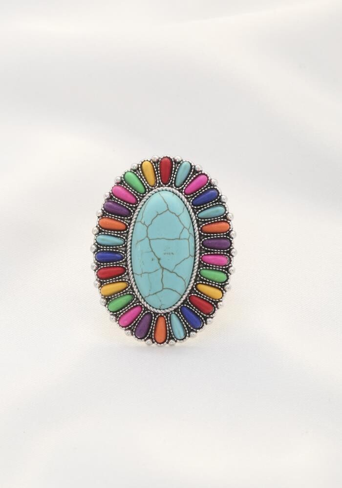 SR-0170   Color Bead Oval Adjustable Ring