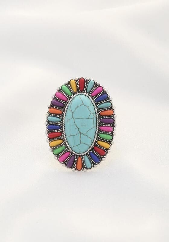 SR-0170   Color Bead Oval Adjustable Ring