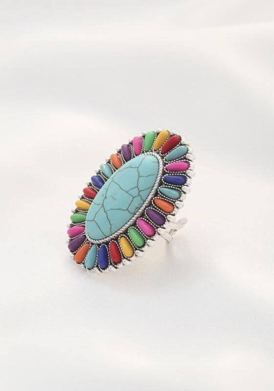 SR-0170   Color Bead Oval Adjustable Ring