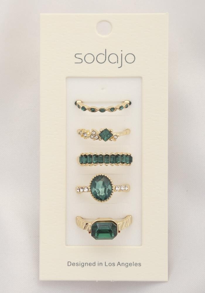 SH3534-R   Sodajo Crystal Metal Asst Ring Set   Gold/Green