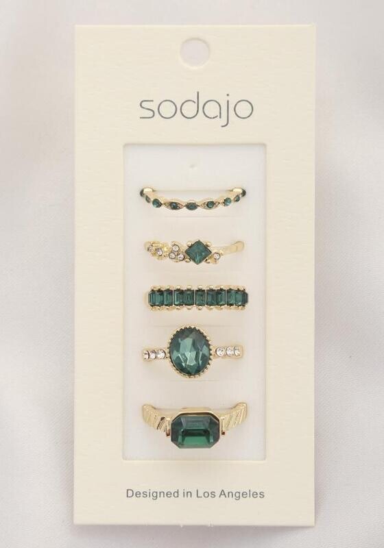 SH3534-R   Sodajo Crystal Metal Asst Ring Set   Gold/Green