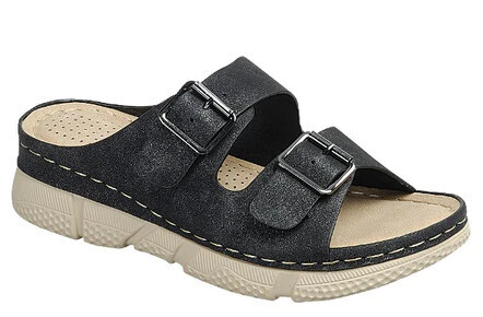 Fort-26   Belted Slip On Sandal, Color: Black, Size: 5
