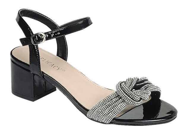 Natalie-33  Blingy Knot Short Chunky Heel, Color: Black, Size: 6