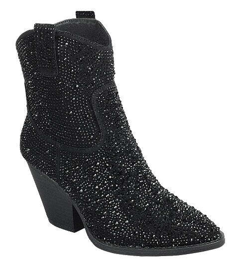 River-01 Cowgirl Boots w/ Rhinestones, Color: Black, Size: 5 1/2