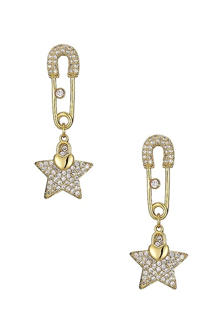 E3976   Star paperclip Rhinestone Earrings   Gold