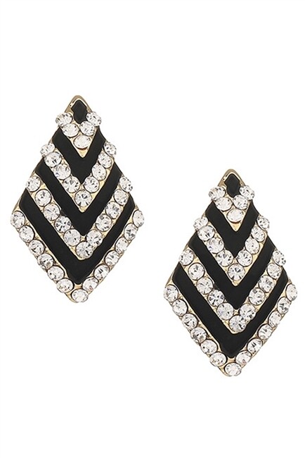 E6650   Diamond Shaped Rhinestone Stud Clip On Earrings