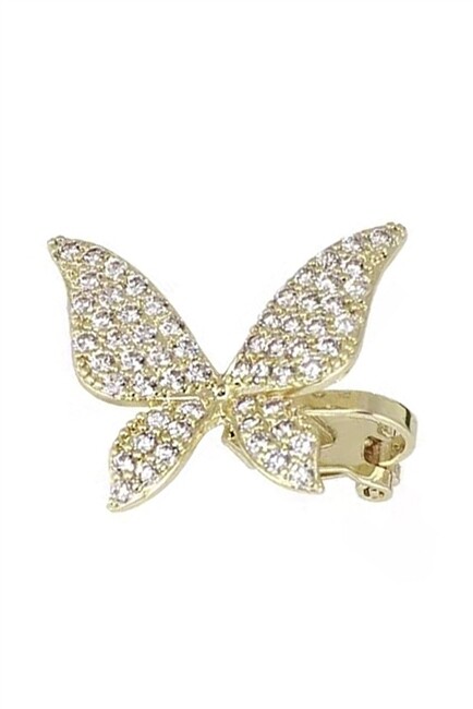 E6631   Butterfly Rhinestone Clip on Single earring   Gold