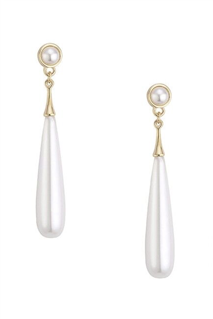 E6666   Teardrop Pearl Clip On Earrings   Gold
