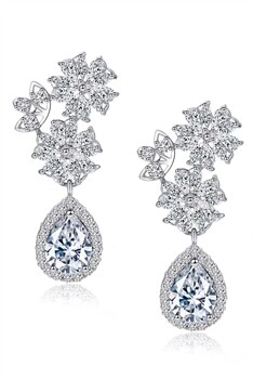 E6741   Snowflake CZ Teardrop Clip On  Earrings