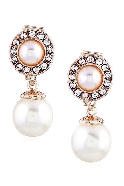 E4953   Pearl Clip On earrings   Rose Gold