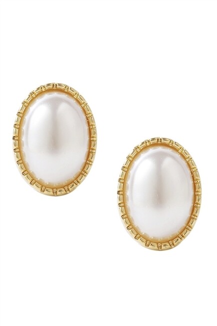 E6659   Baroque Oval Pearl Clip On Stud Earrings