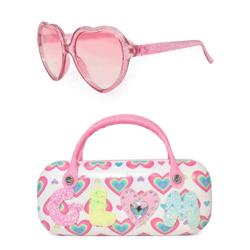 Miss Gwen&#39;s OMG Accessories &quot;GLAM&quot; Heart-Printed Sunglasses and Case     Bubble Gum