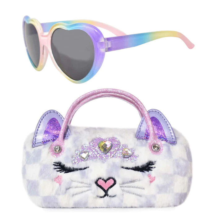 Miss Gwen&#39;s OMG Accessories Miss Bella Kitty Checkerboard Plush Sunglasses and Case