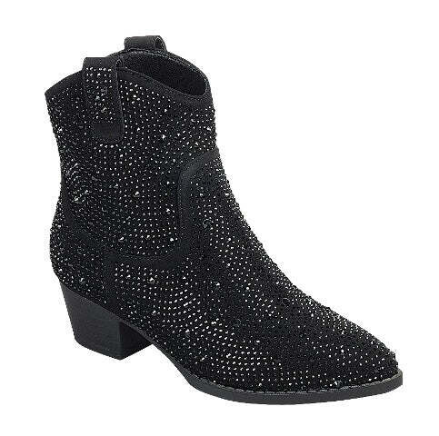 River-01K   Kids Cowgirl Boots w/ Rhinestones  , Color: Black, Size: 9