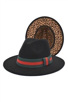 C0467   Striped Wide Brim Fedora Hat