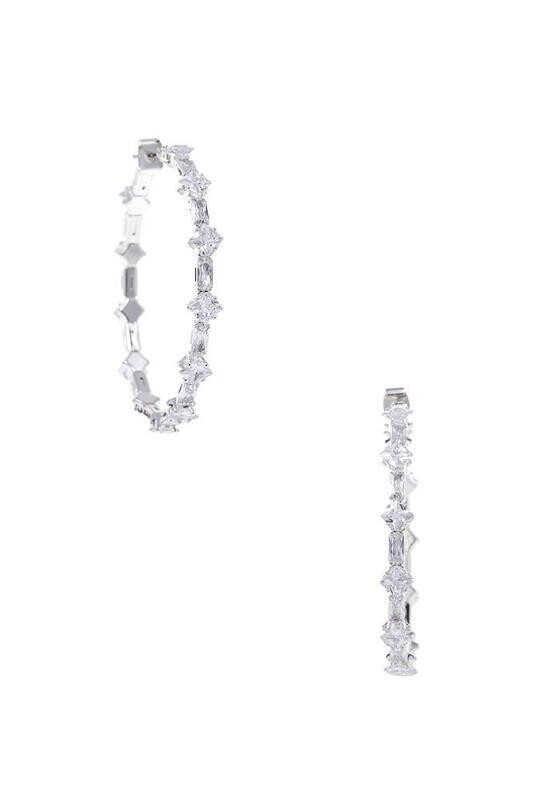 27659-45   Crystal 45MM Baguette Earring   Silver